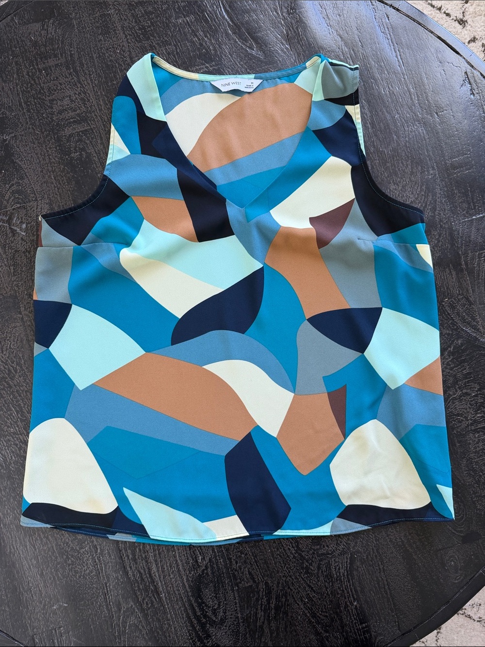 Nine West Blue Multi-Color Abstract V-Neck Camisole